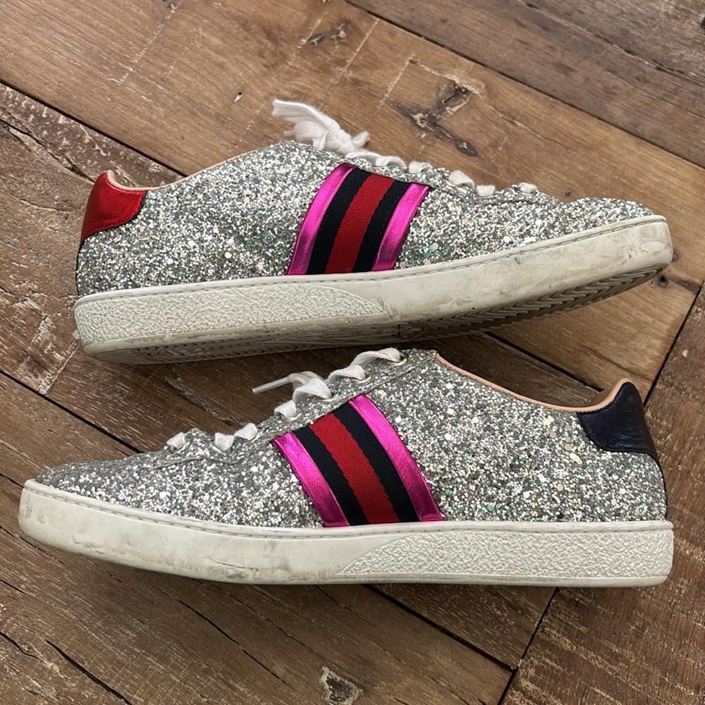 GUCCI Ace Silver Glitter Sneakers